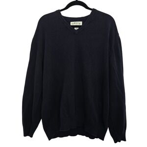 Orvis Mens XL V Neck Sweater Navy Blue Cotton Vintage Pullover Grandpa Core